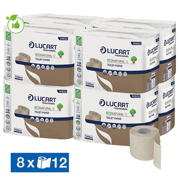 Papier toilette Lucart EcoNatural 12, 2 épaisseurs, lot de 96 rouleaux