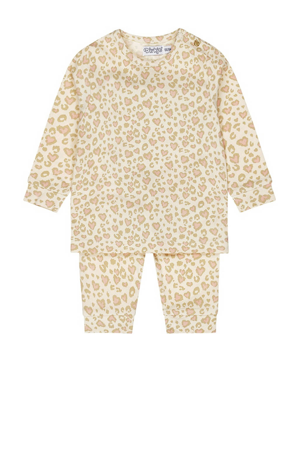 Dirkje pyjama met all over print wit/beige/lichtroze