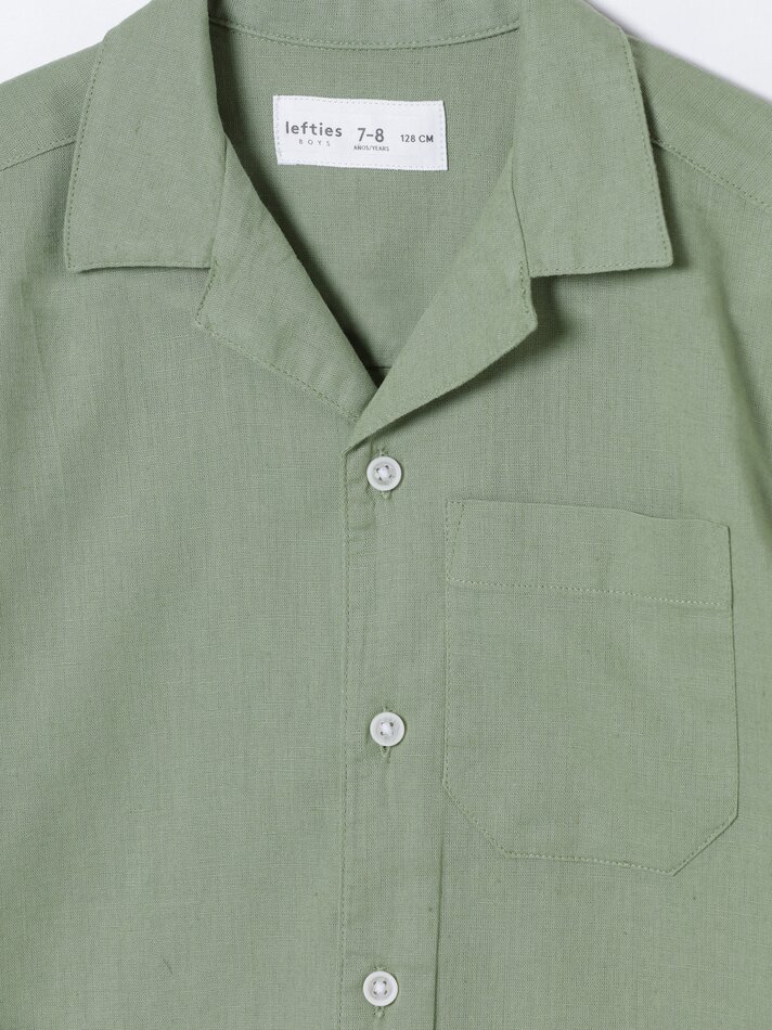 Camisa de manga curta em algodão e linho - Verde Lavado