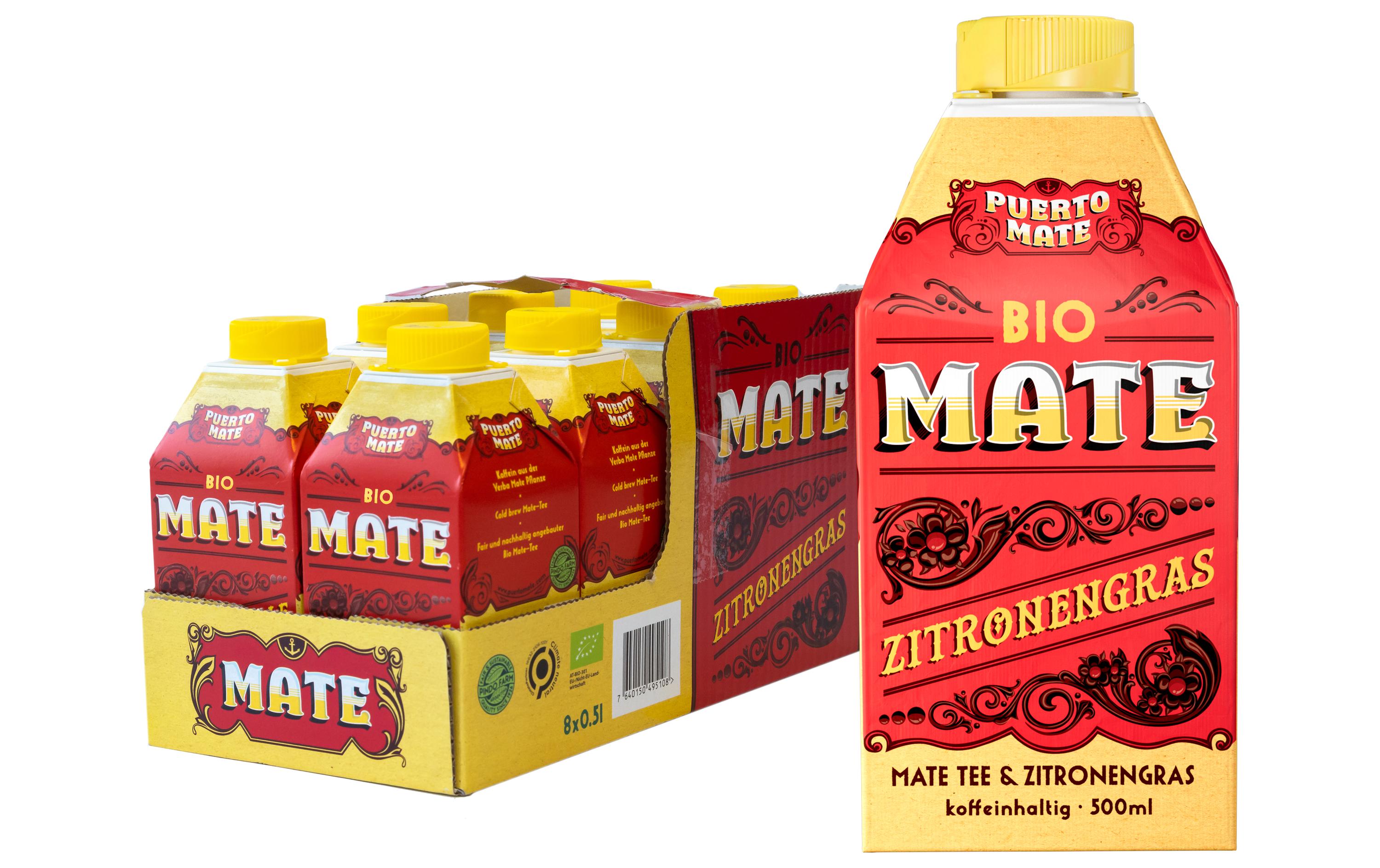 Bio – Mate & Zitronengras 8 x 0.5 lKoffeinhaltiges Erfrischungsgetränk aus Mate-Tee
