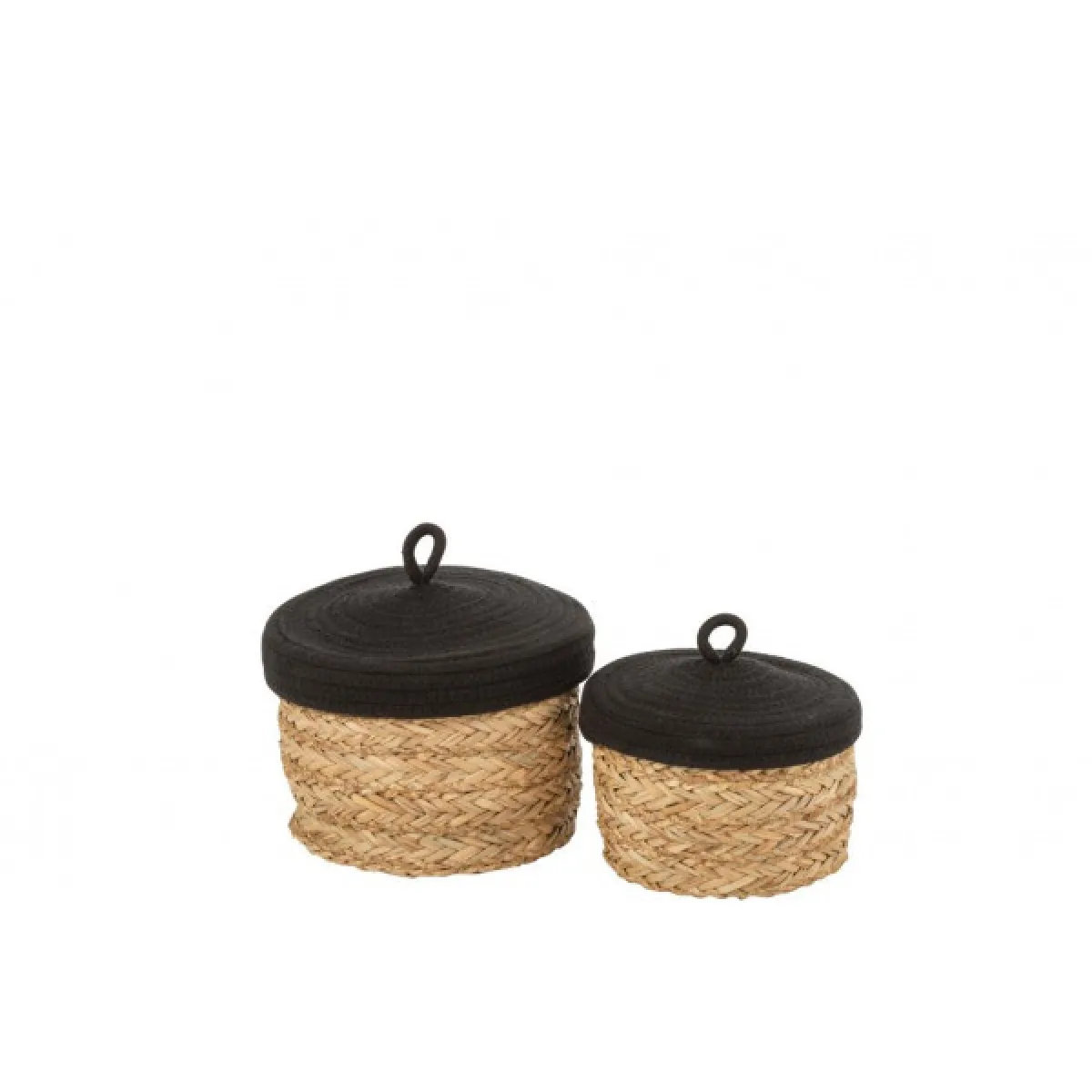 Dansmamaison Set De 2 Paniers Ronds Avec Couvercle - Naturel/Rose