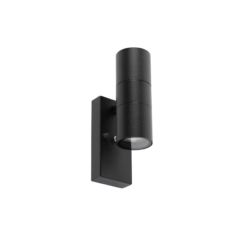 Buiten wandlamp zwart 2-lichts IP44 met schemersensor - Duo