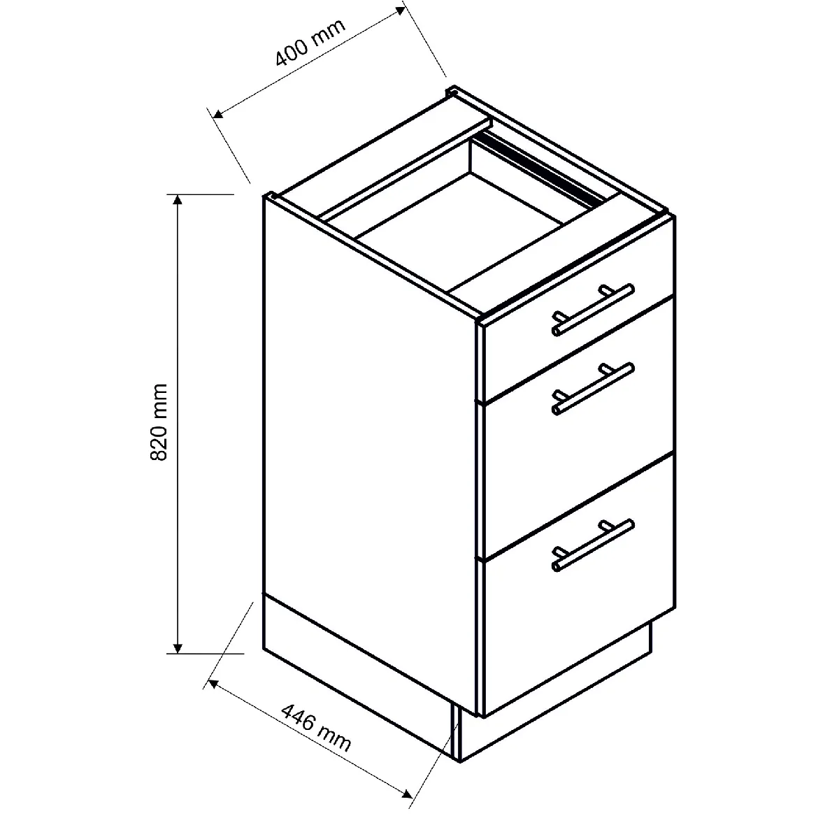 pegane Meuble de Cuisine 3 Tiroirs Blanc
