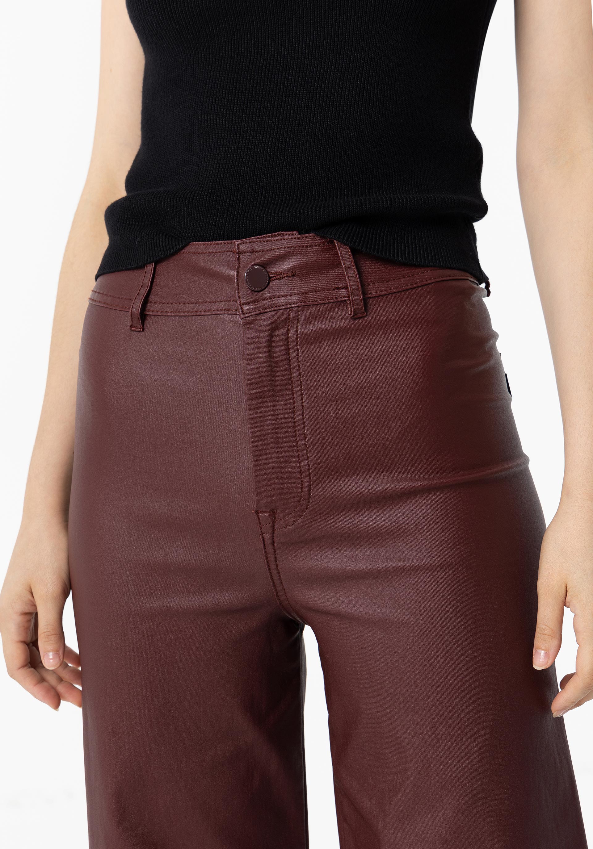Calças Marina Wide Leg Cropped Cintura Alta Coated