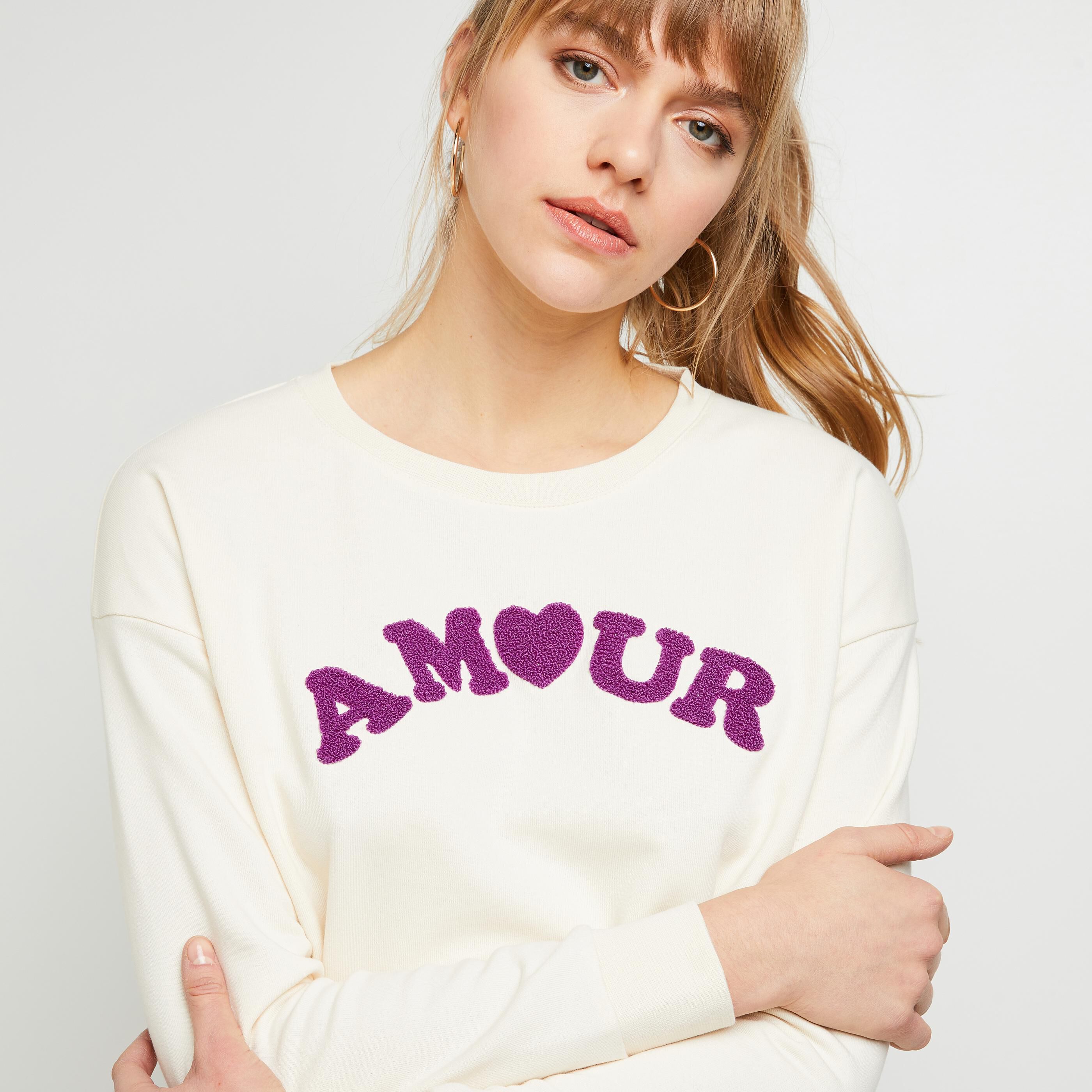 Sweatshirt Amour femme - BLANC CASSE