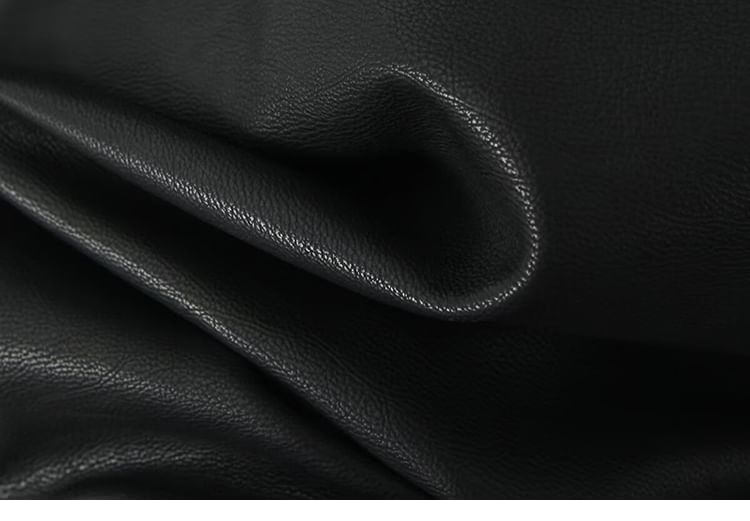 SugaYuja - Hoge taille, gewassen, geplooide, imitatieleren mini-A-lijn rok