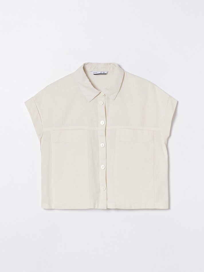 Camisa cropped de linho - Natural