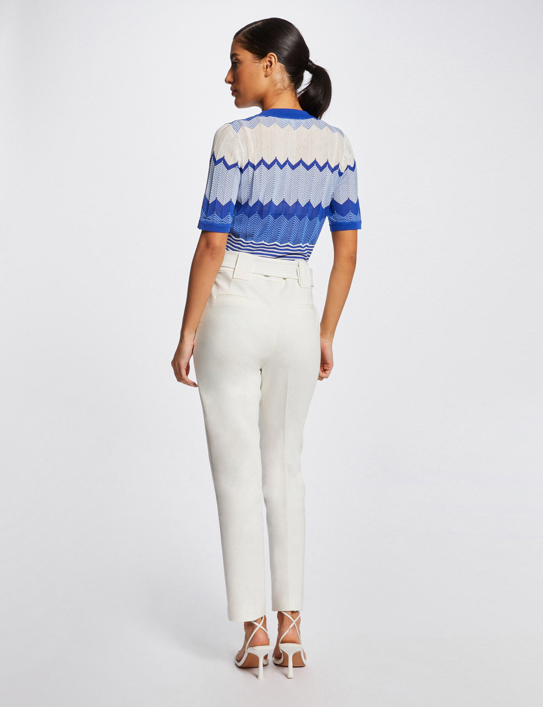 Pull manches courtes imprimé chevron bleu moyen femme - bleu_moyen