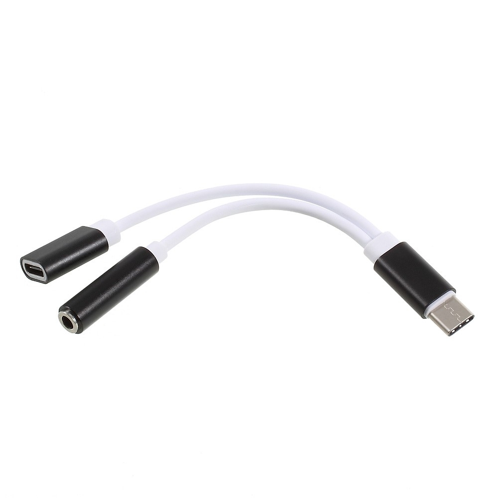 2in1 USB C auf 3.5mm AUX   USB C Adapter (12.5 cm) - Weiss / Schwarz