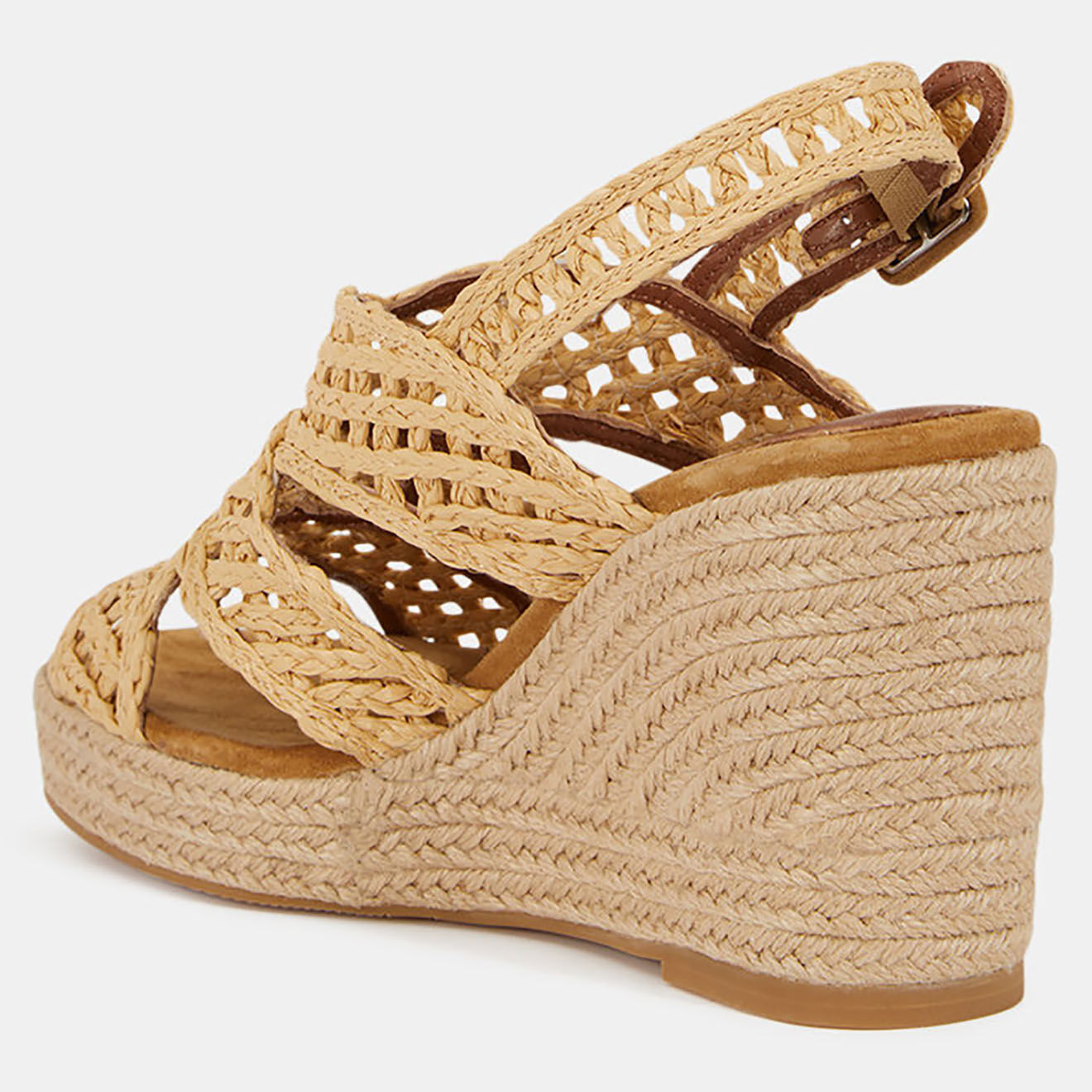 Galeries Lafayette Sandales compensées en Cuir raphia naturel - Talon 10 cm