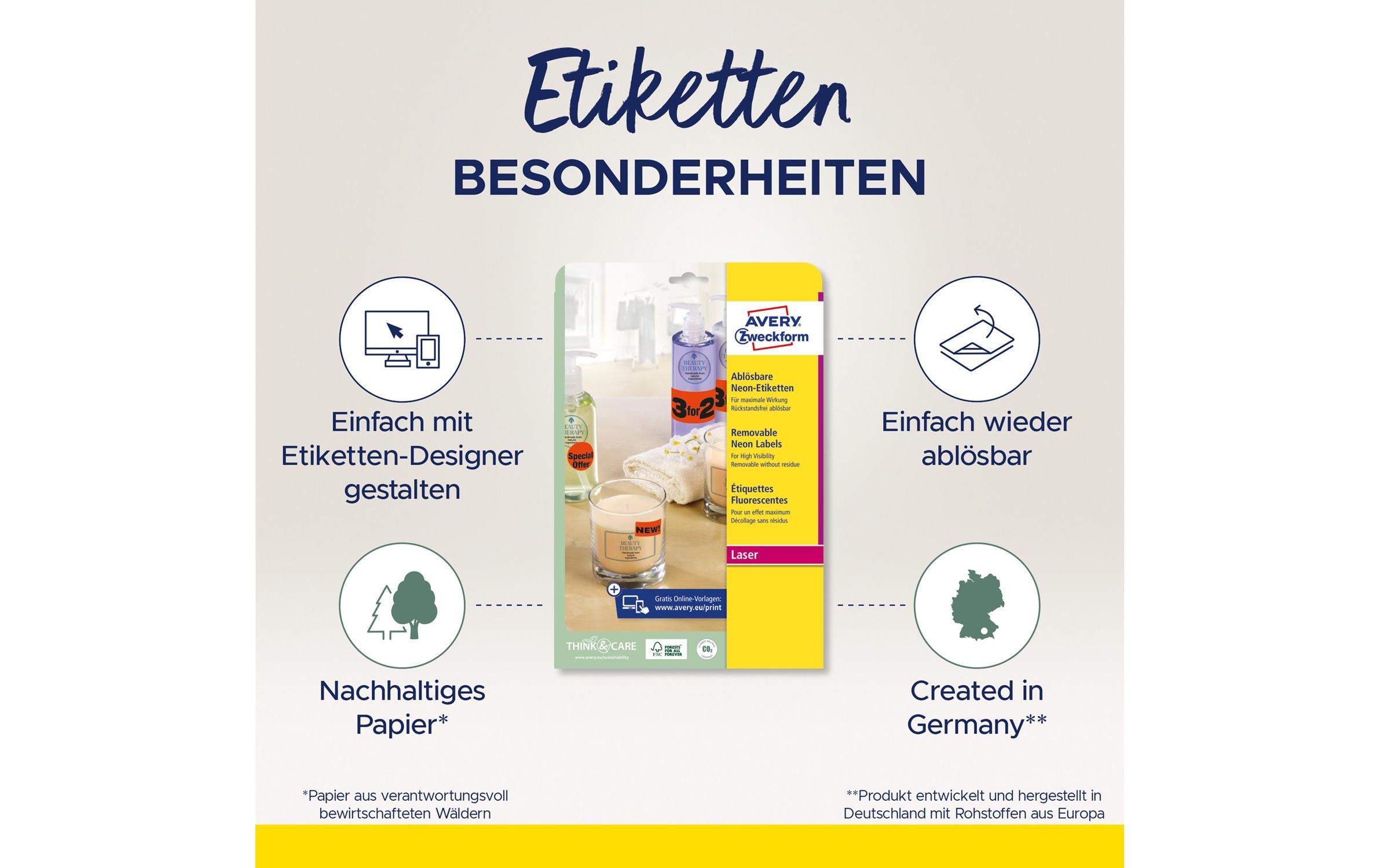 Universal-Etiketten Neonrot, 25 BlattNeon-Etiketten