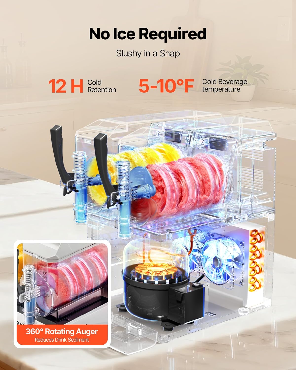 VEVOR Slush Maschine 2 x 3 L, Slusheis Eisbereiter 450 W (kein Eis nötig), Elektrische Margarita-Maschine mit Selbstreinigungsfunktion, Geeignet für Frozen Margaritas Frappés Milchshakes Shakes