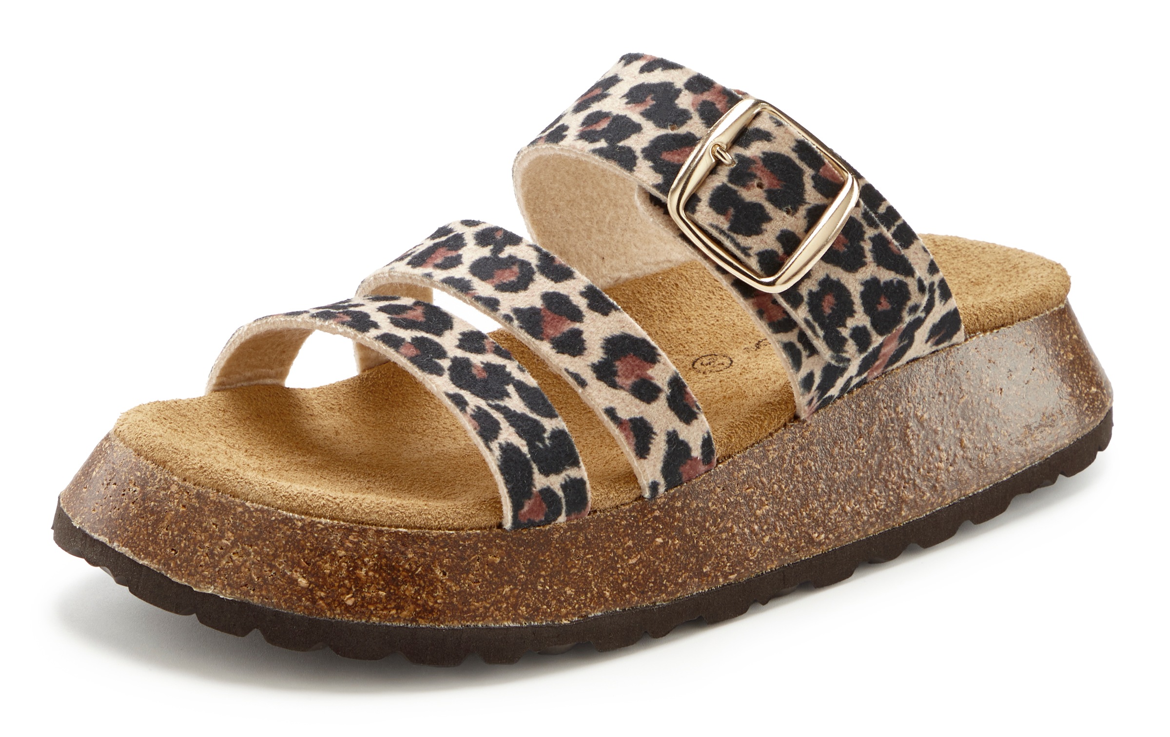 French Connection Pantolette  Mule, Sandale, offener Schuh aus Leder mit Korkfussbett