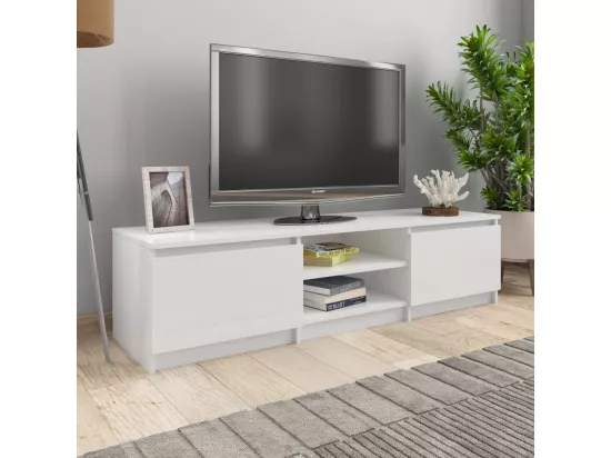 Meuble TV Blanc brillant 140x40x35,5 cm Aggloméré