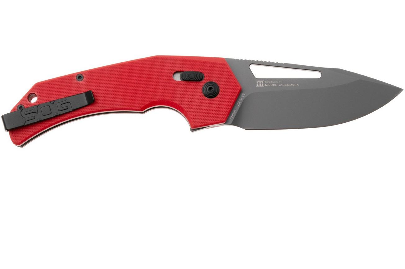 SOG Prohen XR 12-25-02-57, Grey PVD D2, Red G10 zakmes, Mikkel Willumsen design