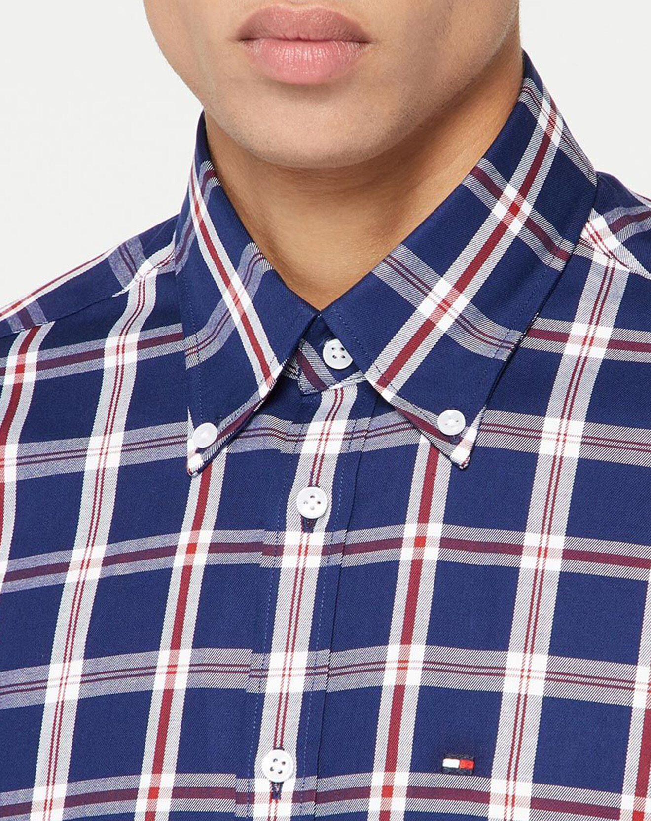 Tommy Hilfiger Chemise Slim 100% Coton Bio à carreaux bleu/rouge/blanc