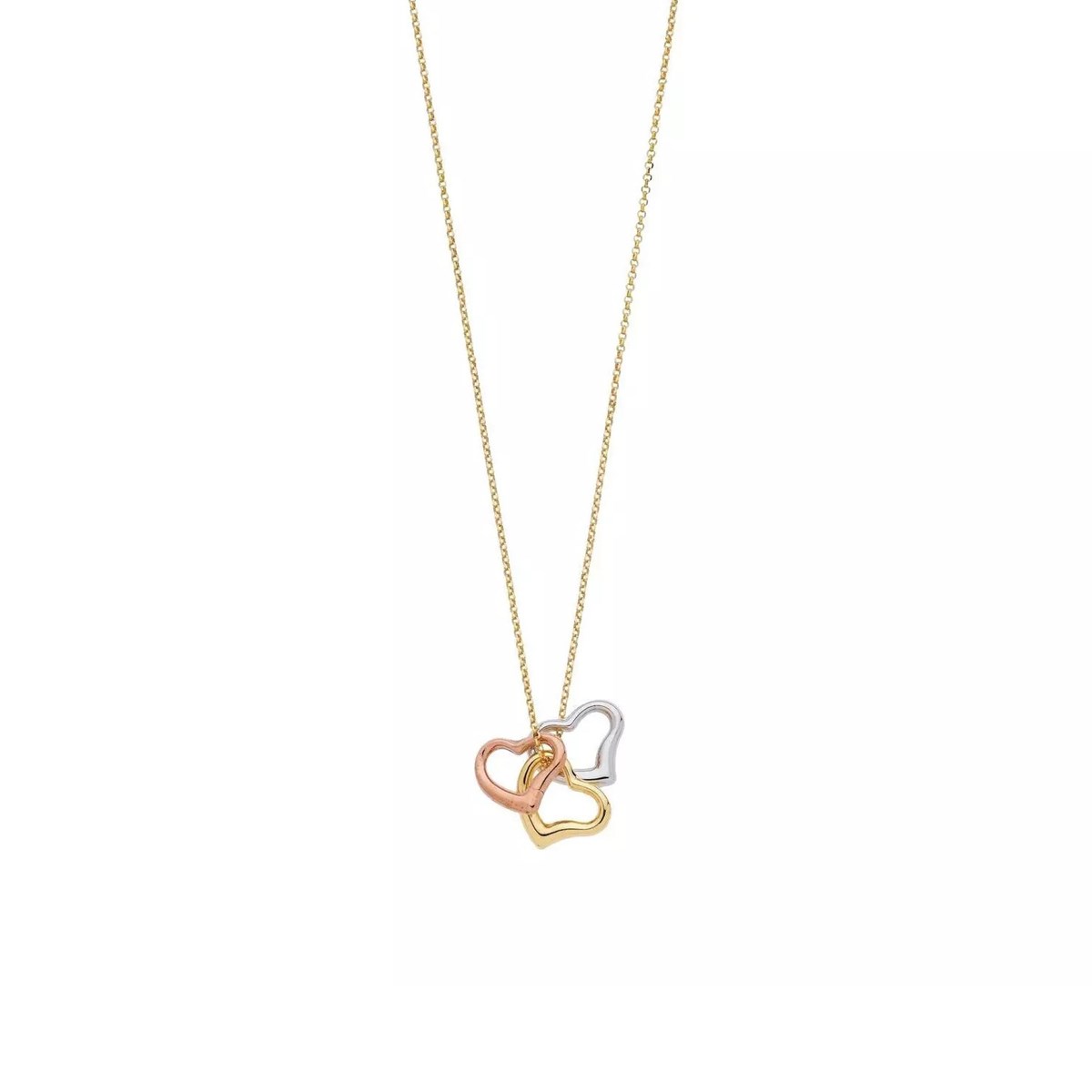 Collier Brillaxis trois coeurs coulissants 3 ors 9K