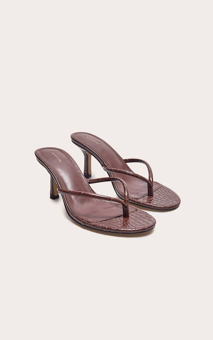 Marron Mules À Talon En Synthétiquecuir Avec Bride Entre Les Orteils