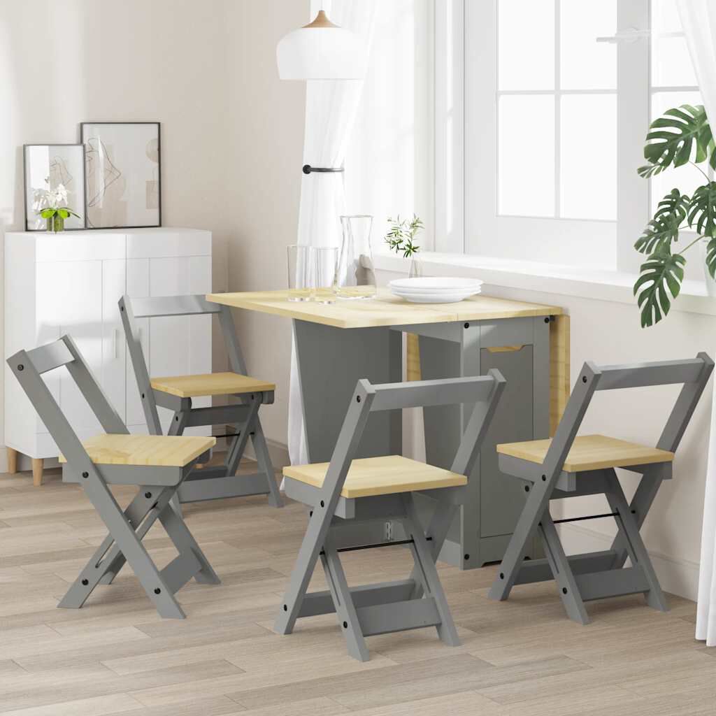 vidaXL Corona eetkamerstoelen, opvouwbaar, set van 4, grijs, grenen