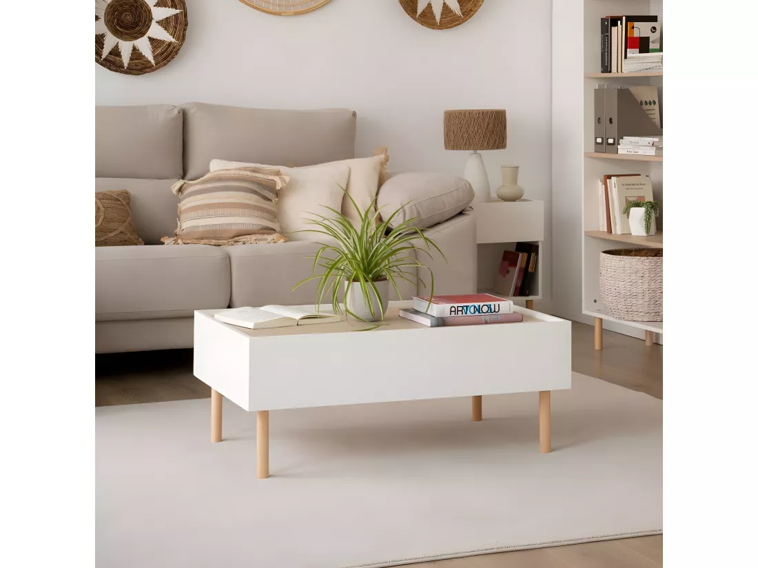 Table basse effet bois naturel 100x40