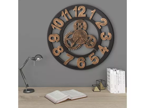 Horloge murale Métal 58 cm Doré et noir