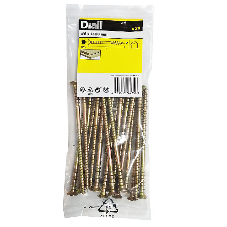 Vis de mise à niveau zinguée jaune 6x120 mm - 20 pièces