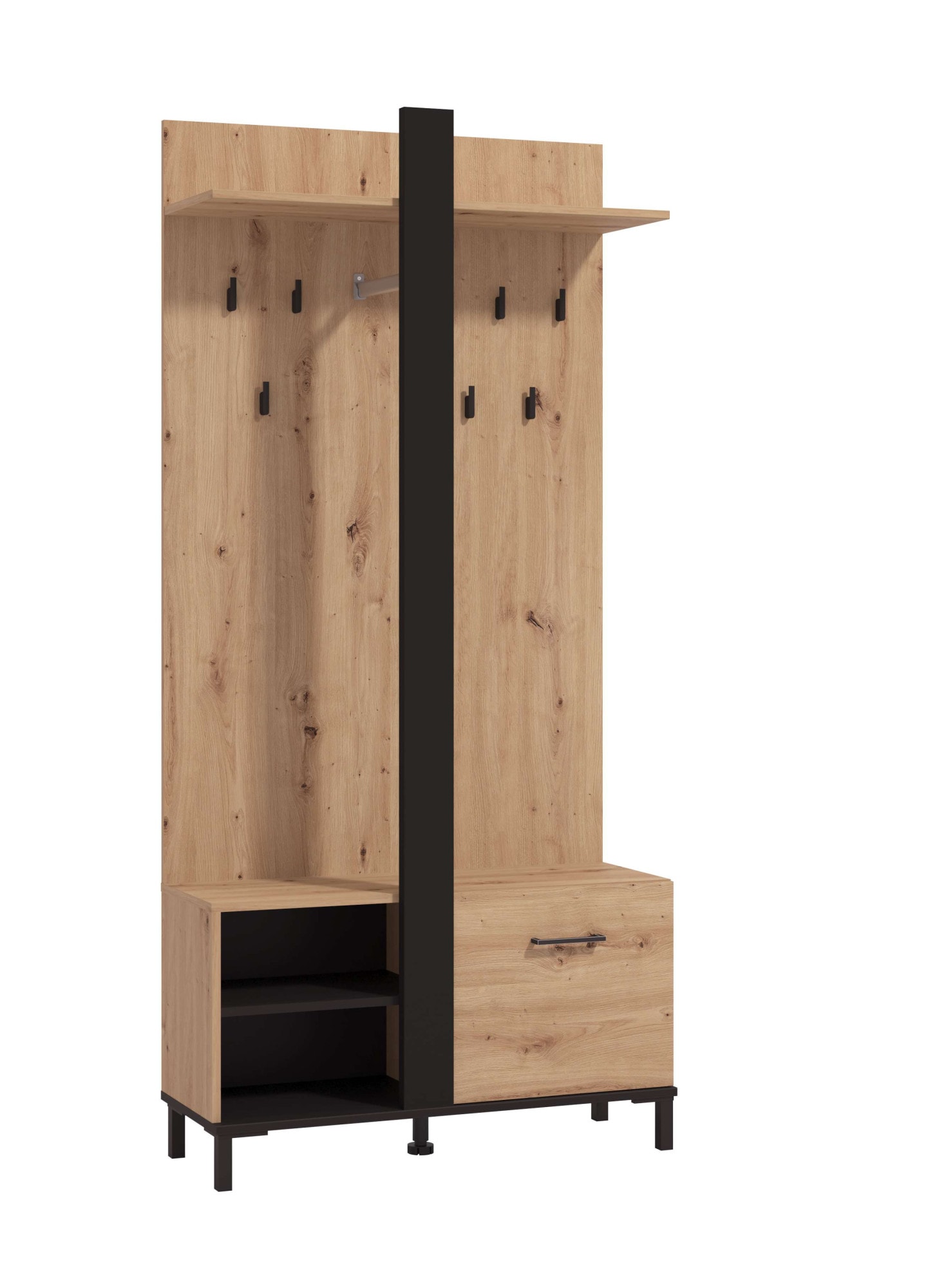 INOSIGN Kompaktgarderobe »Capitello Kompaktgarderobe, Flurgarderobe, Dielenschrank, Breite 90 cm« Schuhschrank, Wandschrank, 8 Haken, Kleiderstange, in Artisan Eiche
