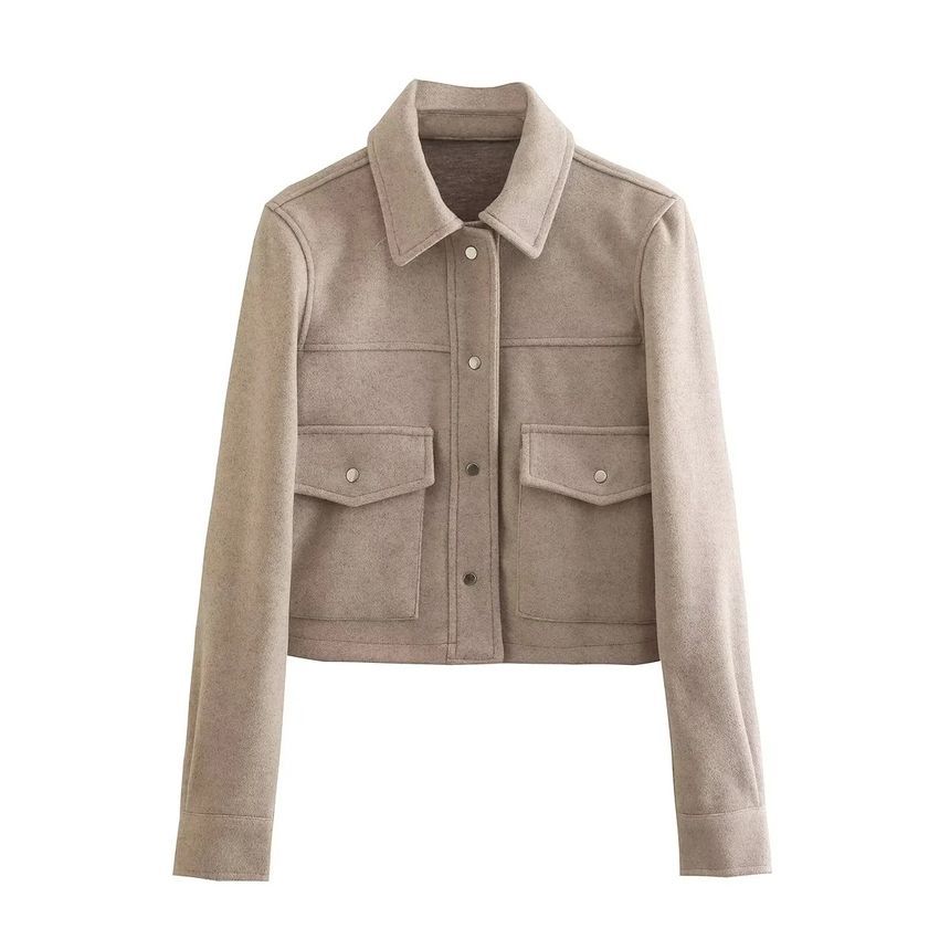 Opuscule - Effen cropped jasje met kraag en knoopsluiting