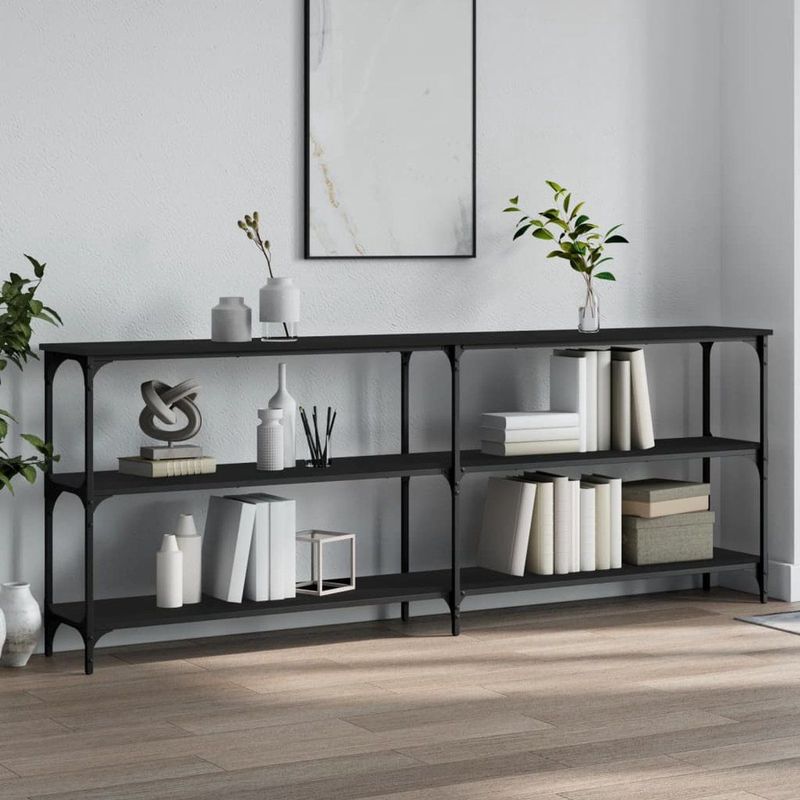 vidaXL Wandtafel - Bewerkt Hout - Zwart - 200x29x75 cm
