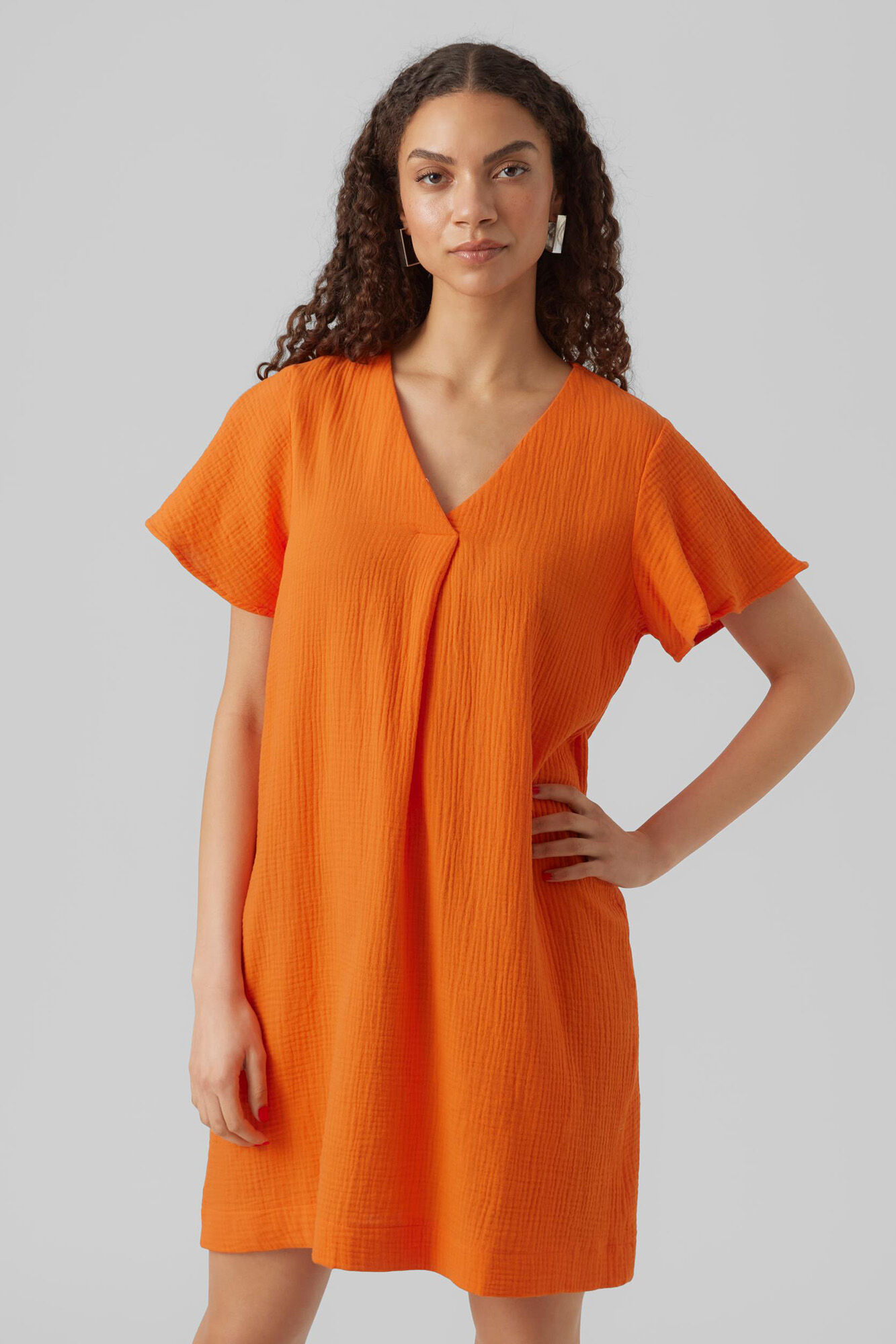 Vestido curto de algodão - Laranja
