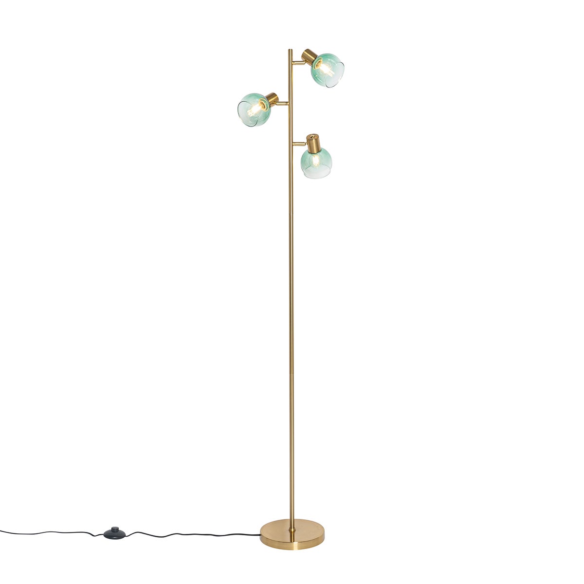 QAZQA - Art Deco Vloerlamp Goud I Messing met Groen Glas 3 Lampen - Vidro I Woonkamer I Slaapkamer - Staal Langwerpig - LED Geschikt E14