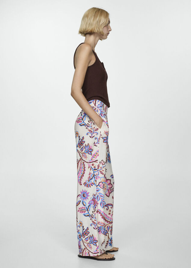MANGO Floral print straight trousers Light beige