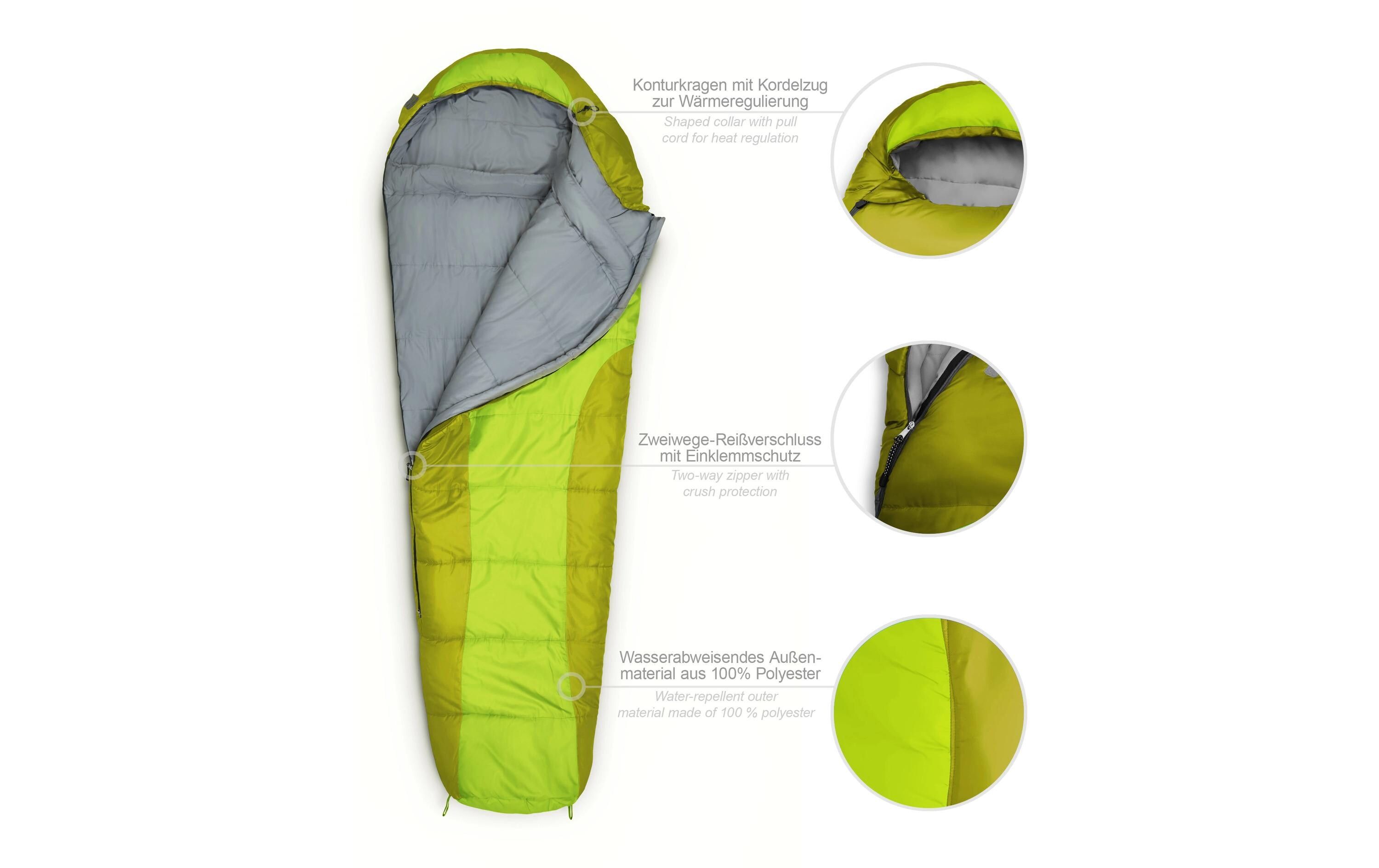 Mumienschlafsack Polyester, HellgrünSchlafsack für eine Person