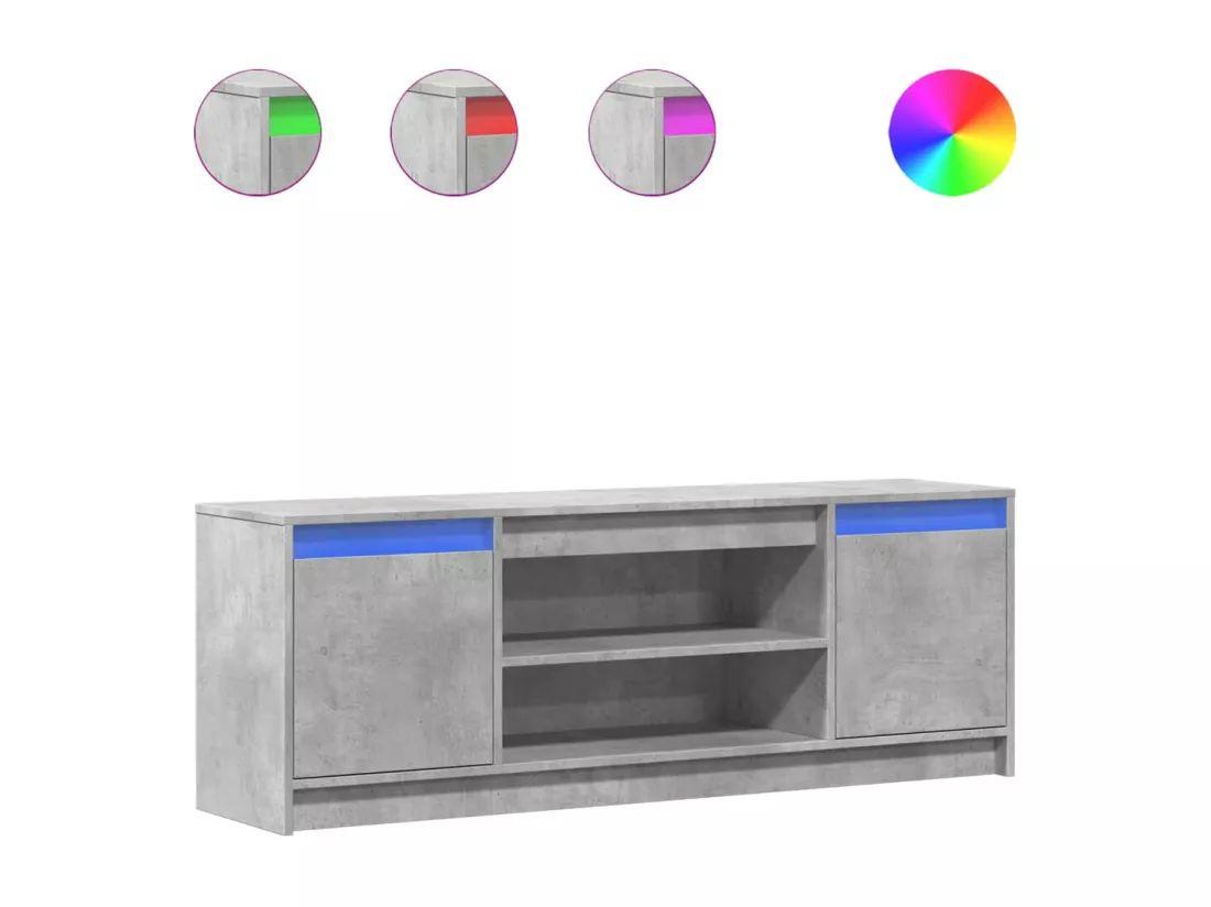 Meuble TV avec LED gris béton 139,5x34x50 cm bois d'ingénierie