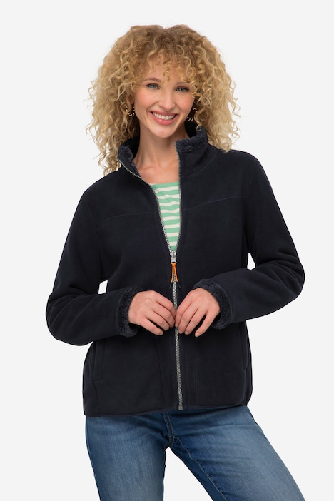 Wende-Jacke, Fleece- und Teddy-Seite, Stehkragen, Langarm