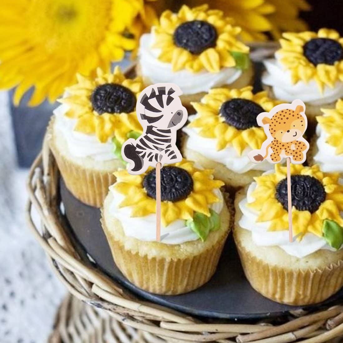 (24-tlg. Set) Kuchenstecker Kinder Tortenstecker Topper Dekoration für Torten / Kuchen - Wilde Tiere