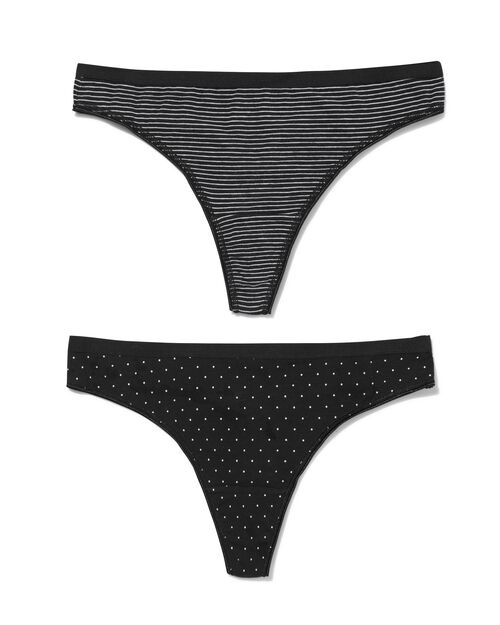 2 strings femme taille haute coton stretch noir
