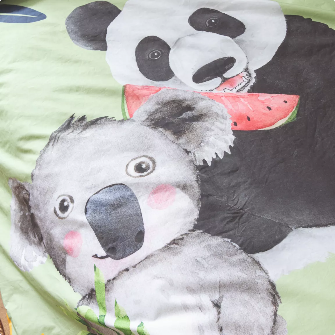 Housse de couette enfant percale de coton (140 x 200 cm) Panda Verte