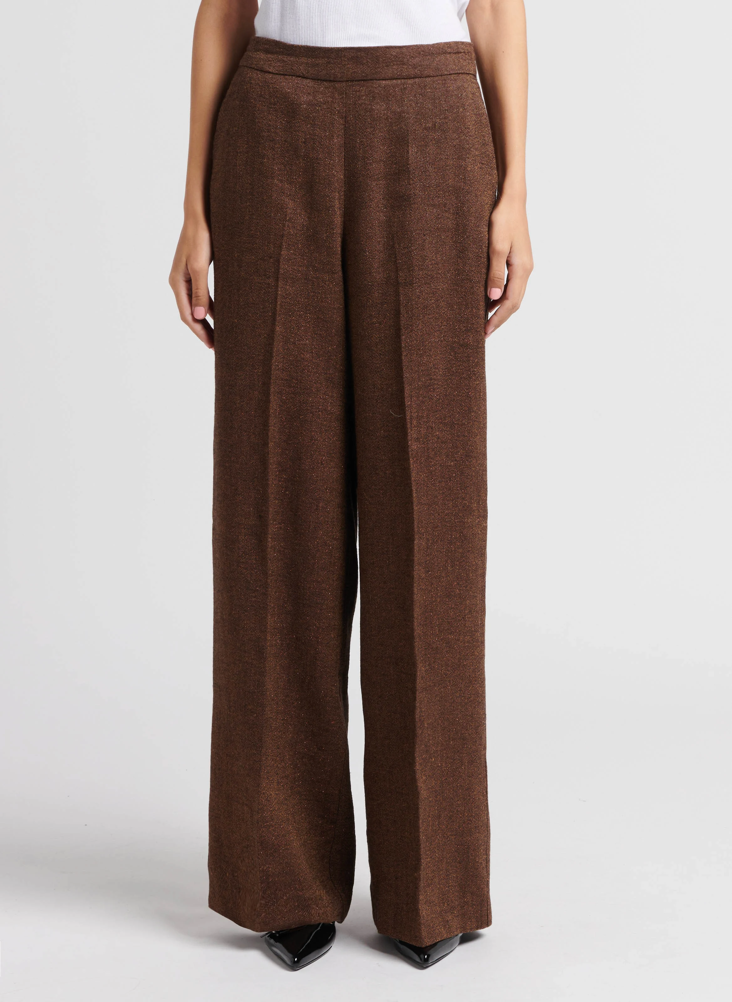 PUEBLO - Pantalon évasé taille haute | Marron