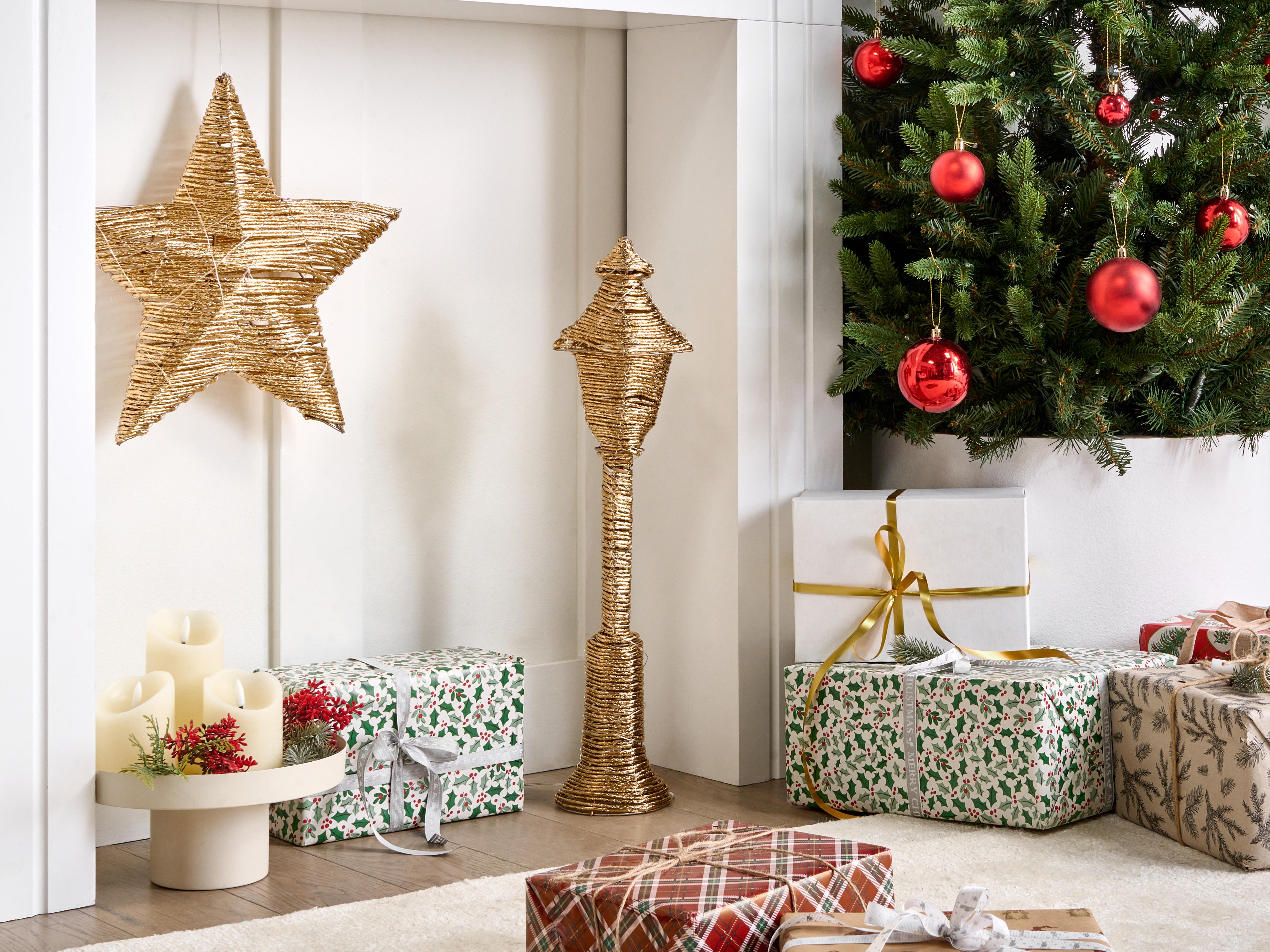 Kerstdecoratie LED ALFTANES Kerstlantaarnpaal 62 cm Goud