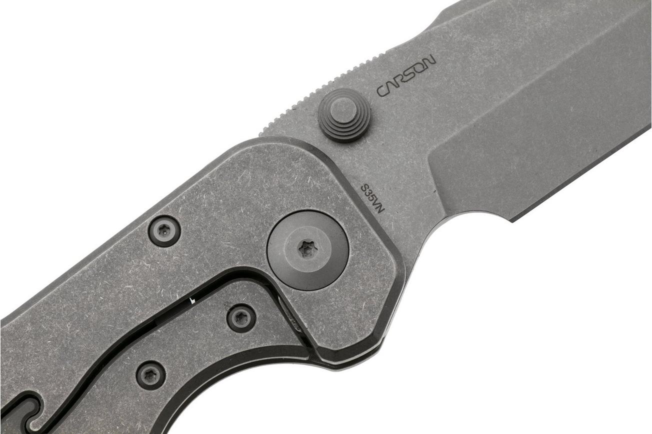 Real Steel Evolution 9912 Frame Lock & Button Unlocking Heavy Duty Tactical Knife, Stonewashed Tanto S35VN, Titanium, zakmes