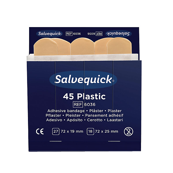 Pansements plastiques SALVEQUICK, lot de 6 recharges de 45 pansements