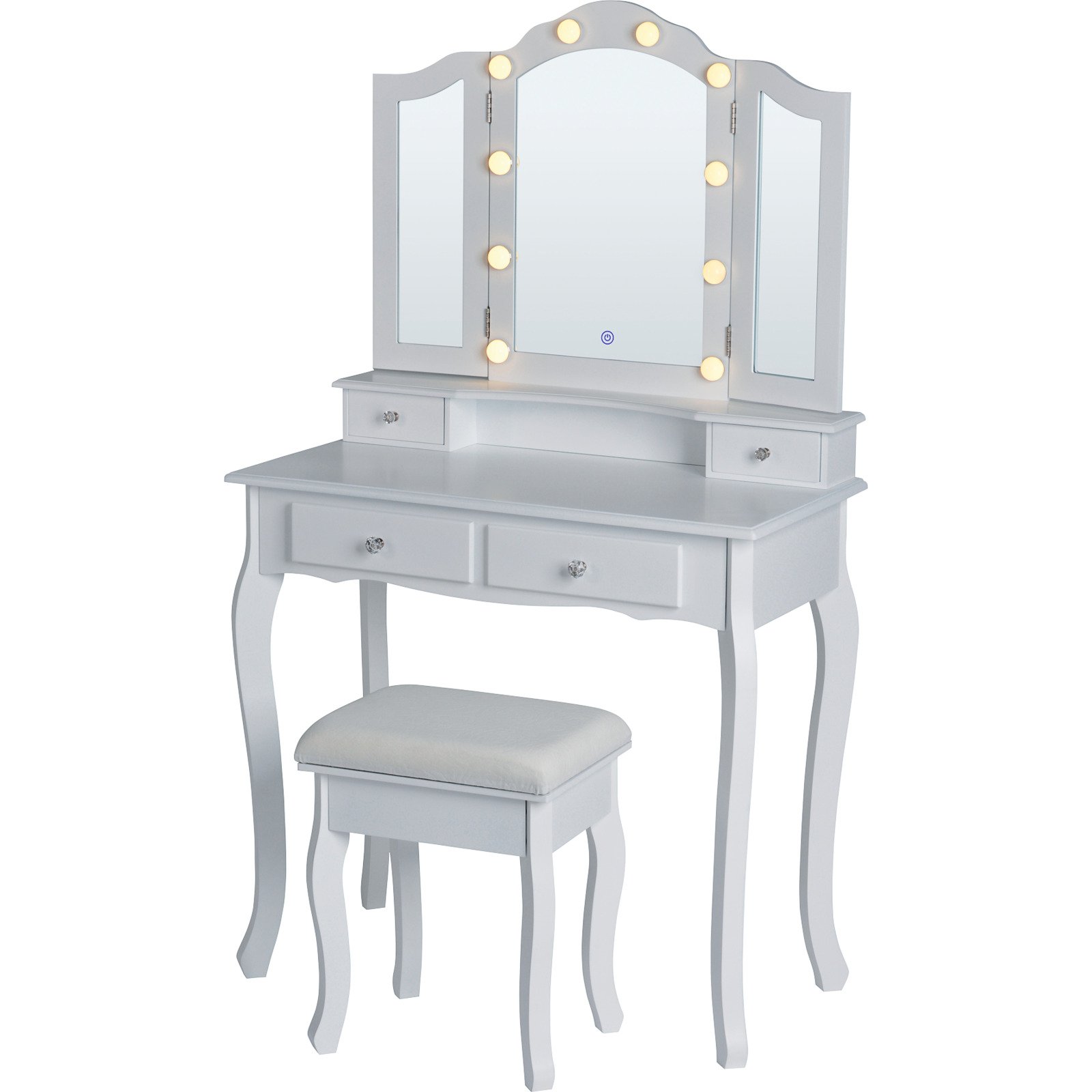 Schminktisch Lea mit Hocker+LED weiss lackiert 80 x 139 x 40 cm