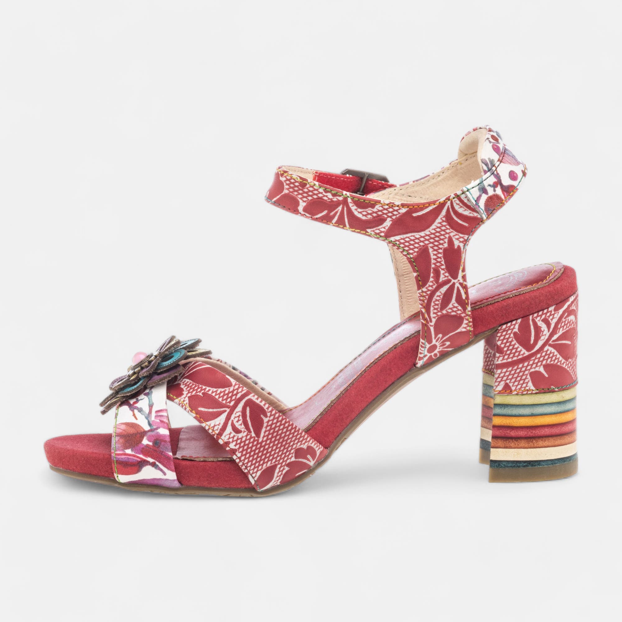 Nu-pieds à talon Femme en cuir rouge