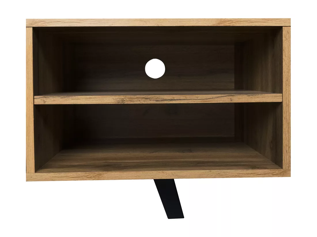 Meuble TV moderne effet bois avec 2 portes et 2 compartiments ouverts 160x35x45cm Dhaasti