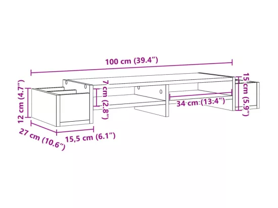 Support de moniteur avec rangement blanc bois d'ingénierie