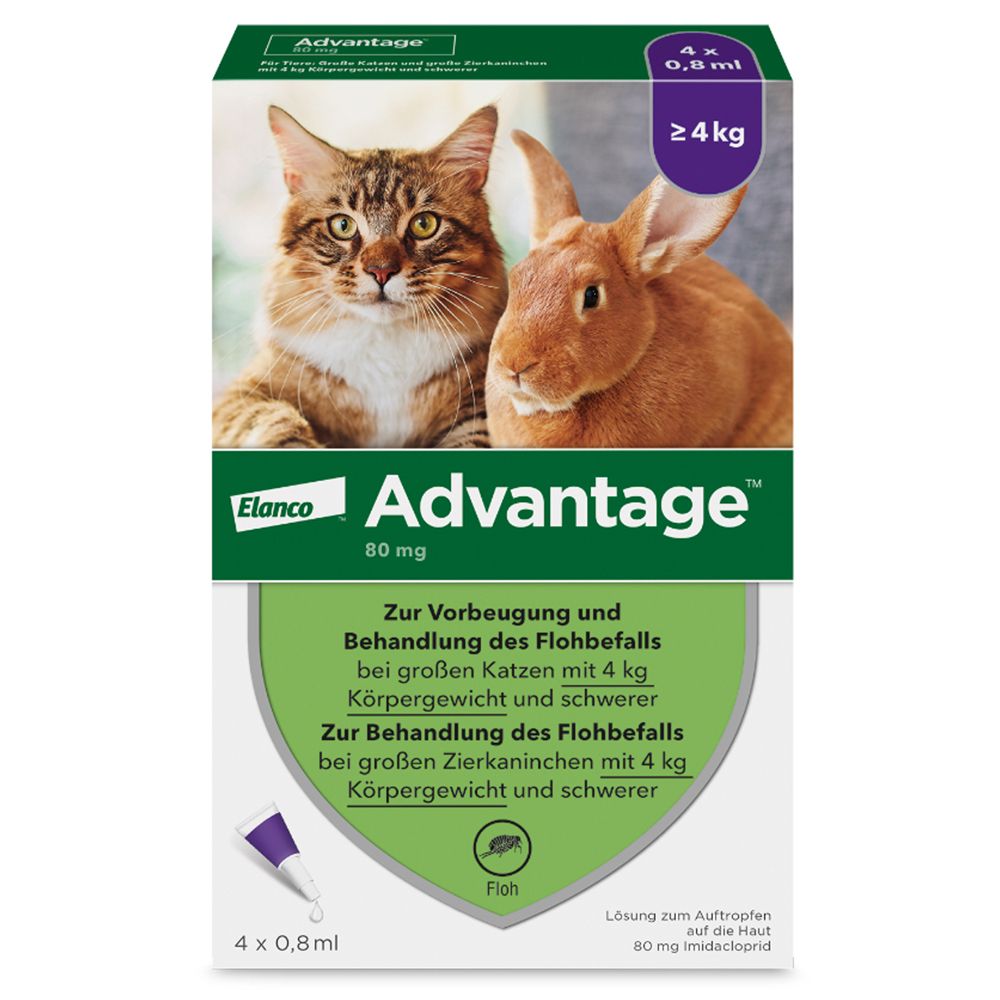 Advantage® 80 mg für Katzen und Zierkaninchen über 4 kg Körpergewicht