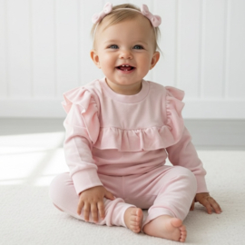 Velvet ruffled set - lichtroze