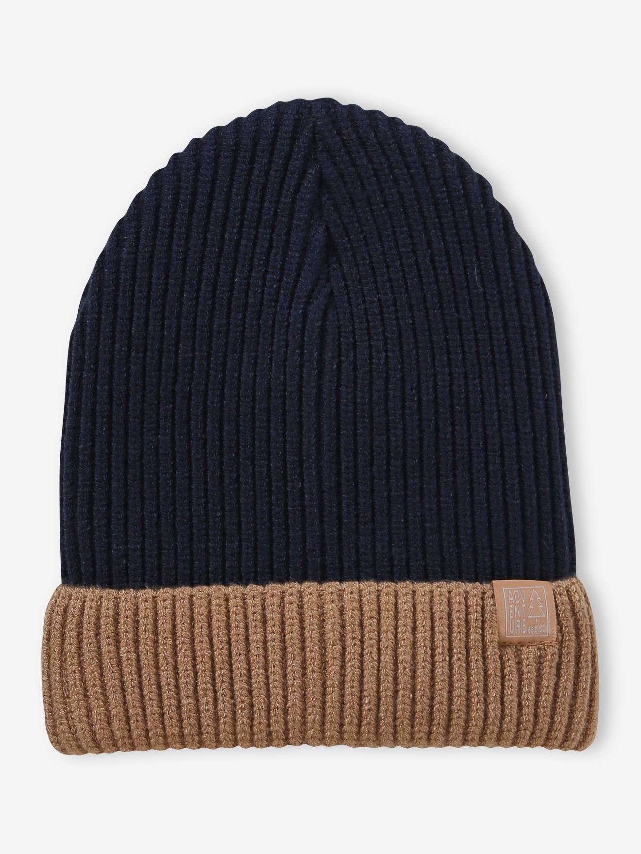 Gorro de malha canelada bicolor para meninos