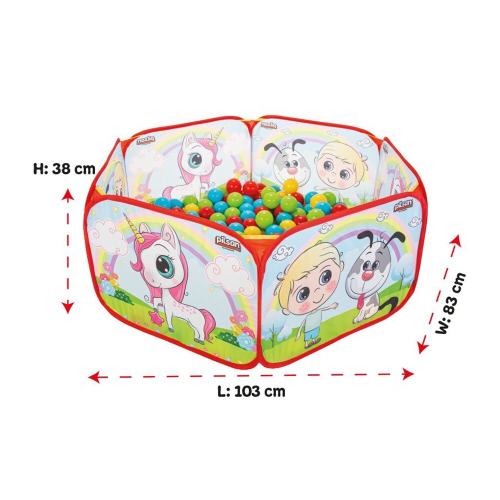 Pilsan Bällebad, Ballpool 06413 mit 200 Bällen 6 cm Durchmesser, Schutzrand